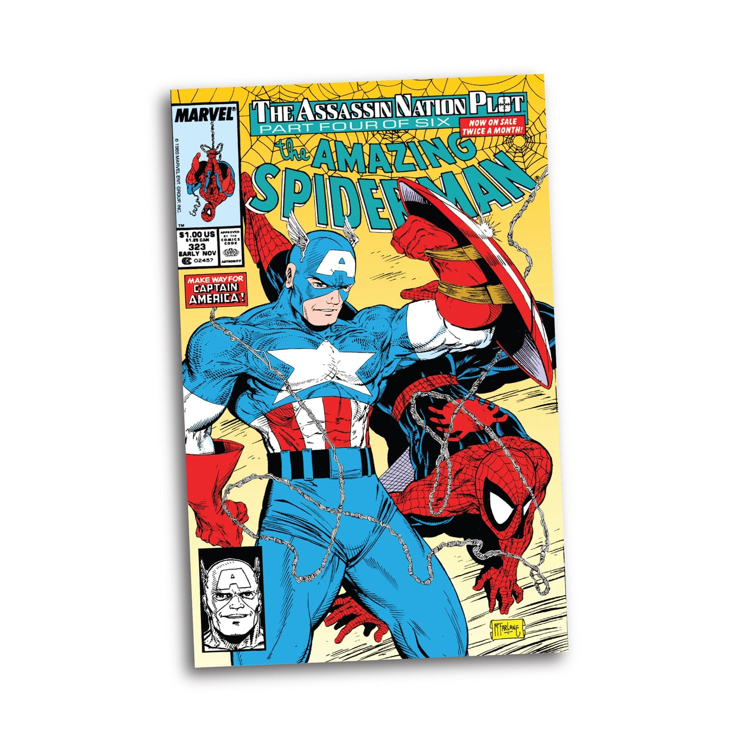 McFarlane Toys - Marvel Captain America 1:6th Scale Posed Figure with Scene & Comic (The Amazing Spider-Man #323)