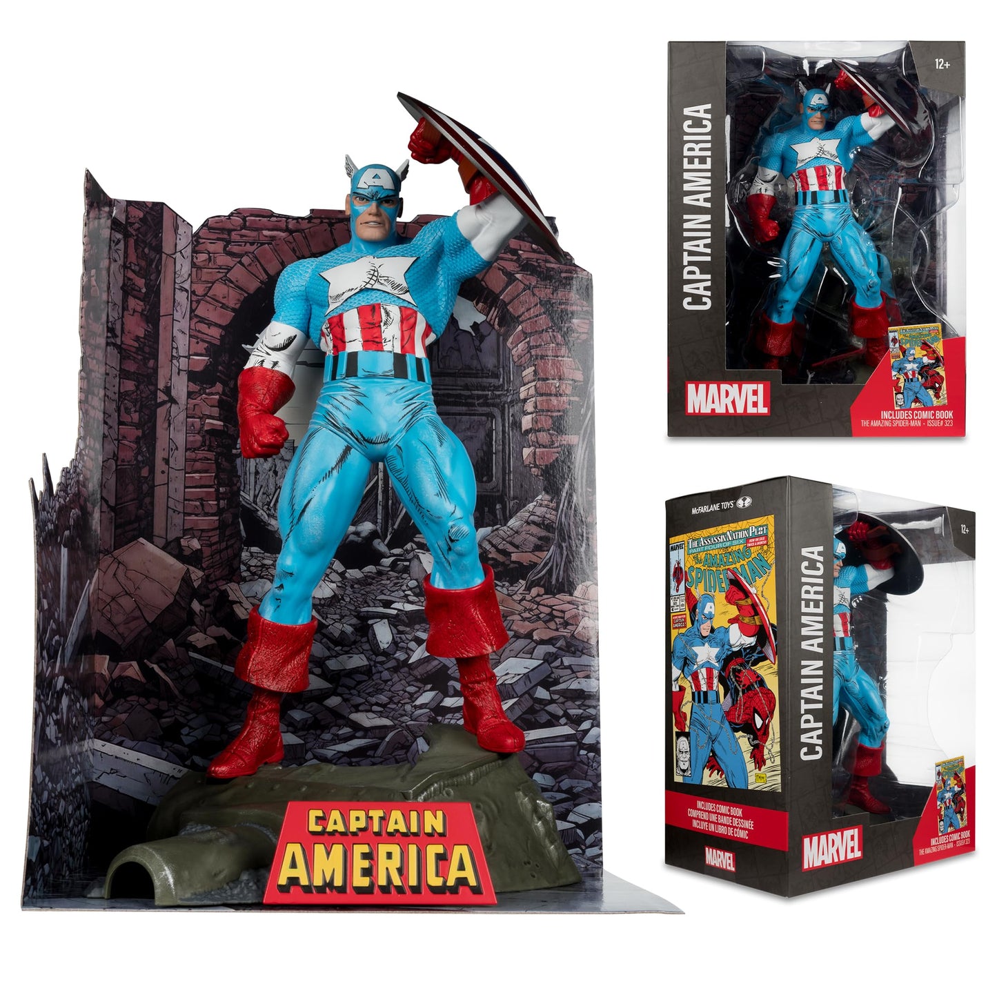 McFarlane Toys - Marvel Captain America 1:6th Scale Posed Figure with Scene & Comic (The Amazing Spider-Man #323)
