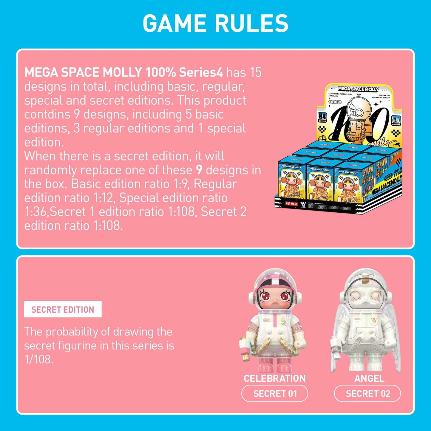 POP MART MEGA Space Molly 100% Series 4 Blind Box Figures - Single Box