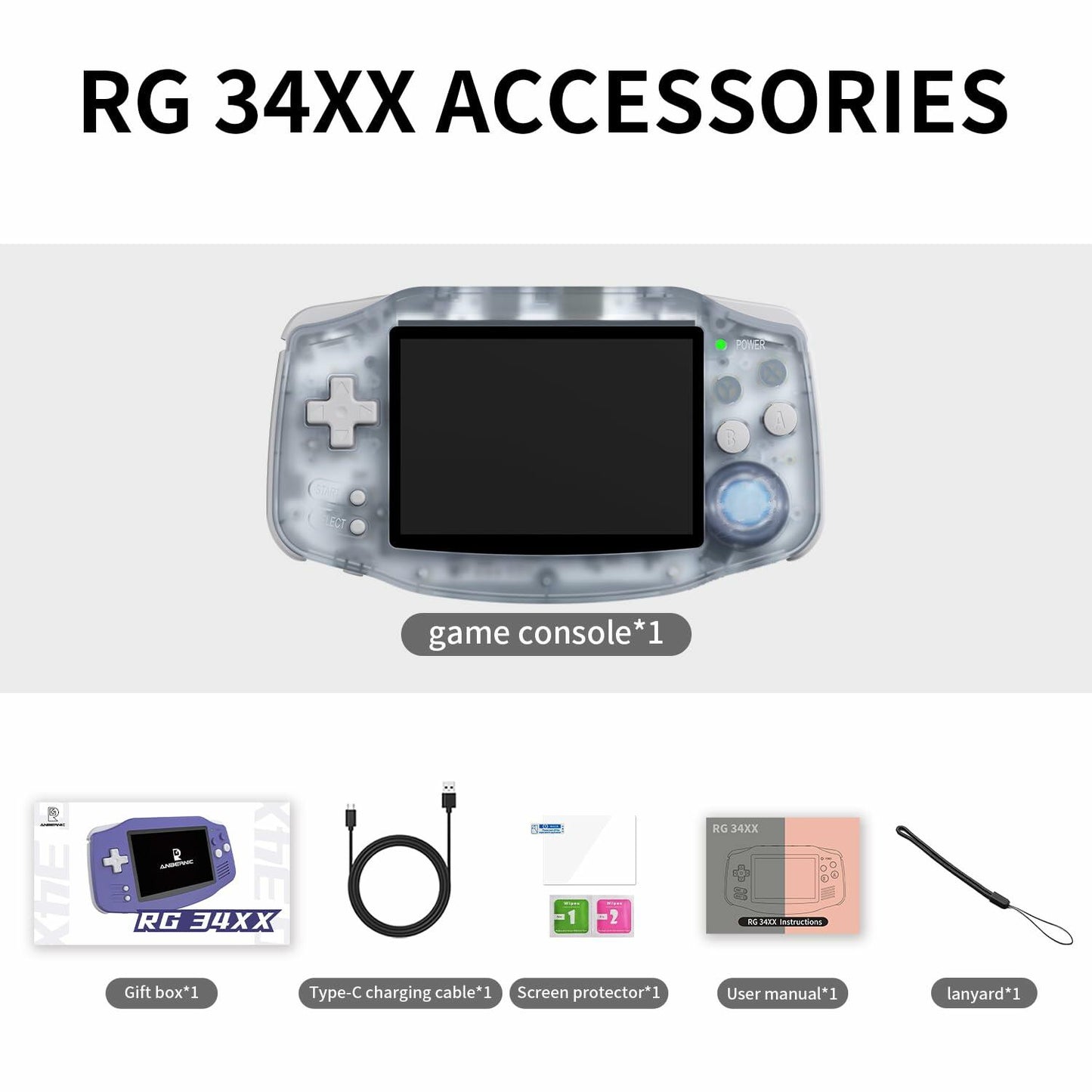 RG34XX Retro Handheld Game Console - Glacier