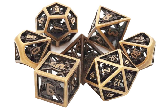 Hollow Sword & Shield Dice - Brushed Gold